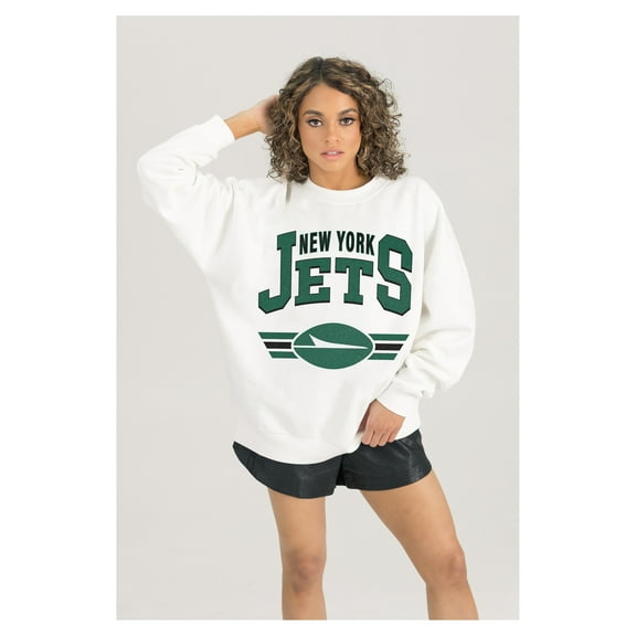 Women's Gameday Couture  White New York Jets Swift Strike Premium Oversized Fleece Pullover Sweatshirt