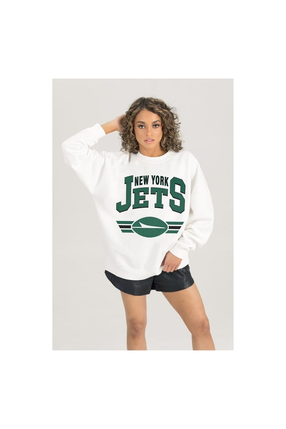 Women's Gameday Couture White New York Jets Swift Strike Premium Oversized Fleece Pullover Sweatshirt