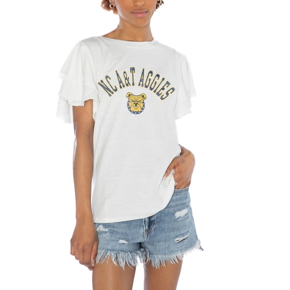 Women's Gameday Couture  White North Carolina A&T Aggies Arch Logo Flutter Sleeve Lightweight T-Shirt