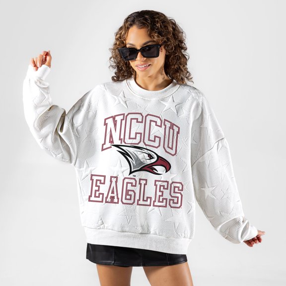 Women's Gameday Couture White North Carolina Central Eagles Big Play Energy Tonal Star Embossed Sweatshirt
