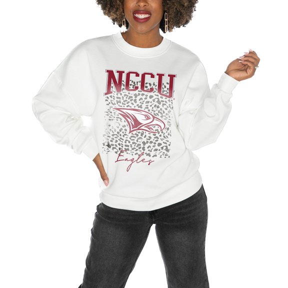 Women's Gameday Couture North Carolina Central Eagles White Oversized Drop Shoulder Fleece Drop Pullover Sweatshirt