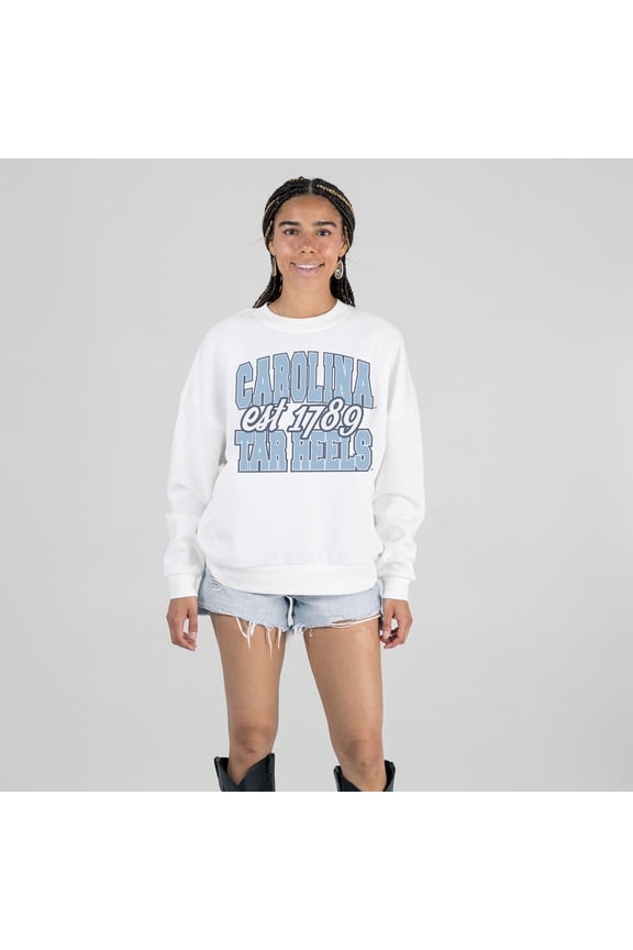 Women's Gameday Couture White North Carolina Tar Heels Oversized Faded Formation Premium Fleece Sweatshirt