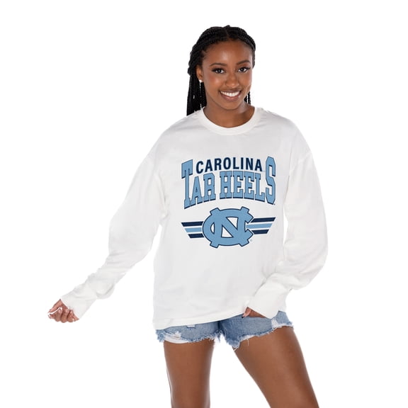 Women's Gameday Couture White North Carolina Tar Heels Oversized Swift Strike Long Sleeve T-Shirt