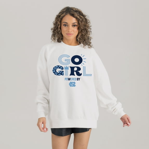Women's Gameday Couture White North Carolina Tar Heels PoweredBy Go Girl Premium Pullover Sweatshirt