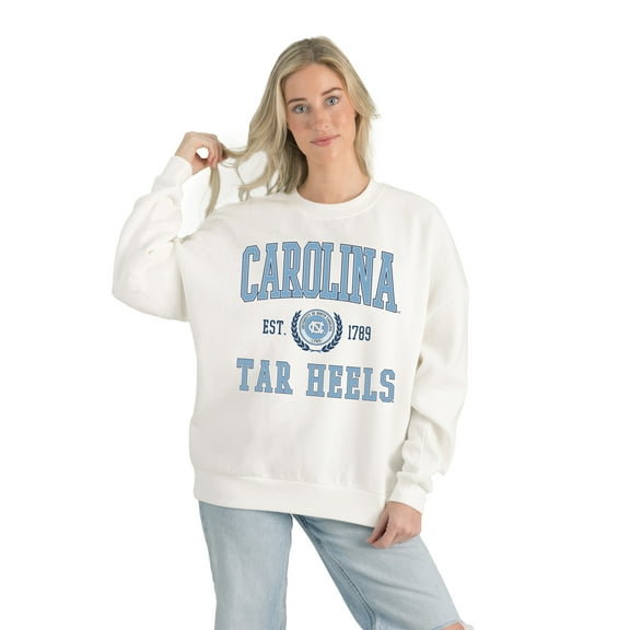 Women's Gameday Couture White North Carolina Tar Heels Premium Fleece Drop Shoulder Oversized Pullover Sweatshirt