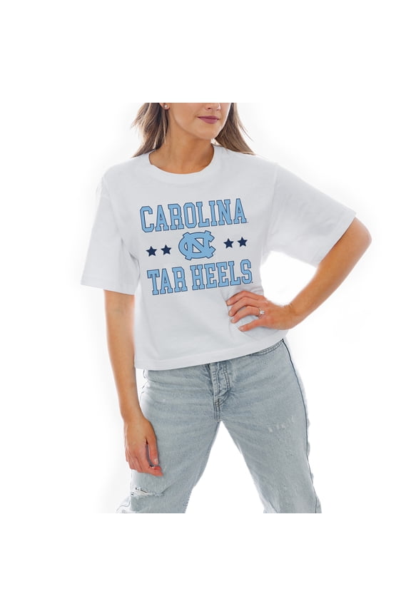 Women's Gameday Couture White North Carolina Tar Heels Stars Boxy Fit Cropped T-Shirt