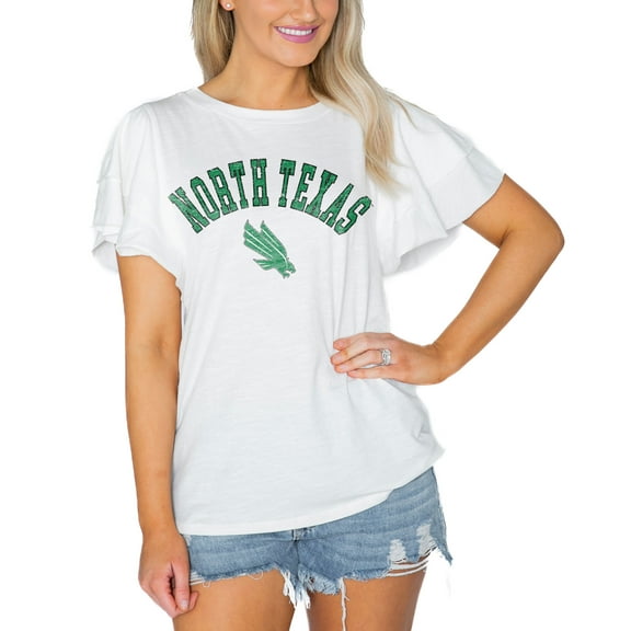 Women's Gameday Couture White North Texas Mean Green Arch Logo Flutter Sleeve Lightweight T-Shirt
