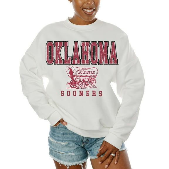 Women's Gameday Couture  White Oklahoma Sooners Freestyle Fleece Pullover Sweatshirt