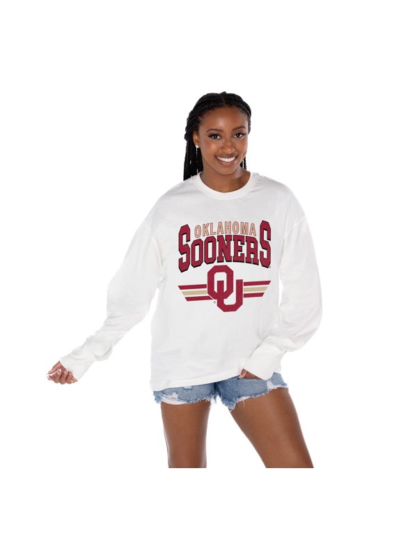 Women's Gameday Couture White Oklahoma Sooners Oversized Swift Strike Long Sleeve T-Shirt
