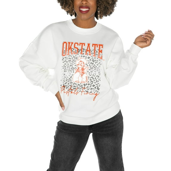 Women's Gameday Couture Oklahoma State Cowboys White Oversized Drop Shoulder Fleece Drop Pullover Sweatshirt