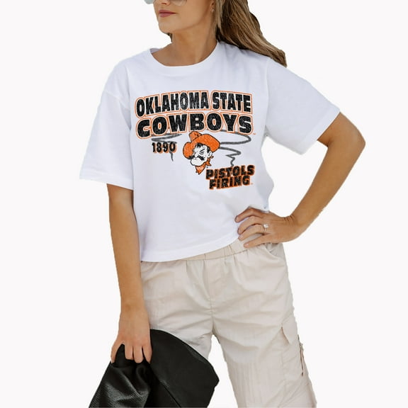 Women's Gameday Couture White Oklahoma State Cowboys Logo Boxy Fit Cropped T-Shirt