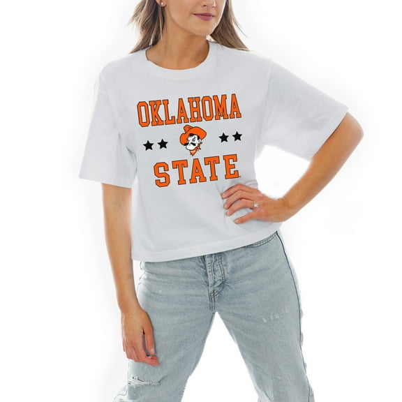 Women's Gameday Couture White Oklahoma State Cowboys Stars Boxy Fit Cropped T-Shirt