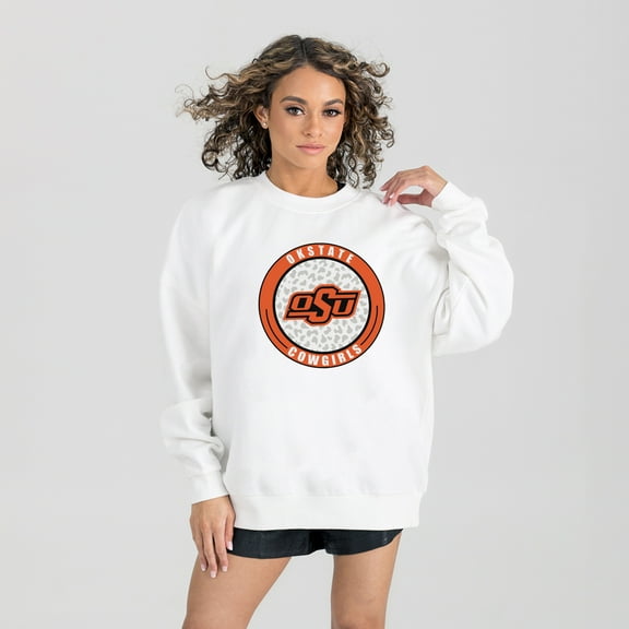 Women's Gameday Couture  White Oklahoma State Cowgirls Seal Fleece Sweatshirt