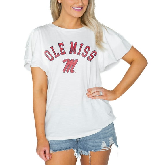 Women's Gameday Couture White Ole Miss Rebels Arch Logo Flutter Sleeve Lightweight T-Shirt