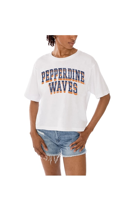 Women's Gameday Couture White Pepperdine Waves Claim To Fame Boxy Cropped T-Shirt