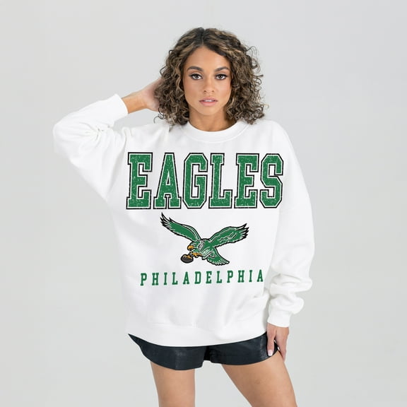 Women's Gameday Couture White Philadelphia Eagles Classic Sunday Drives Oversized Premium Fleece Pullover Sweatshirt