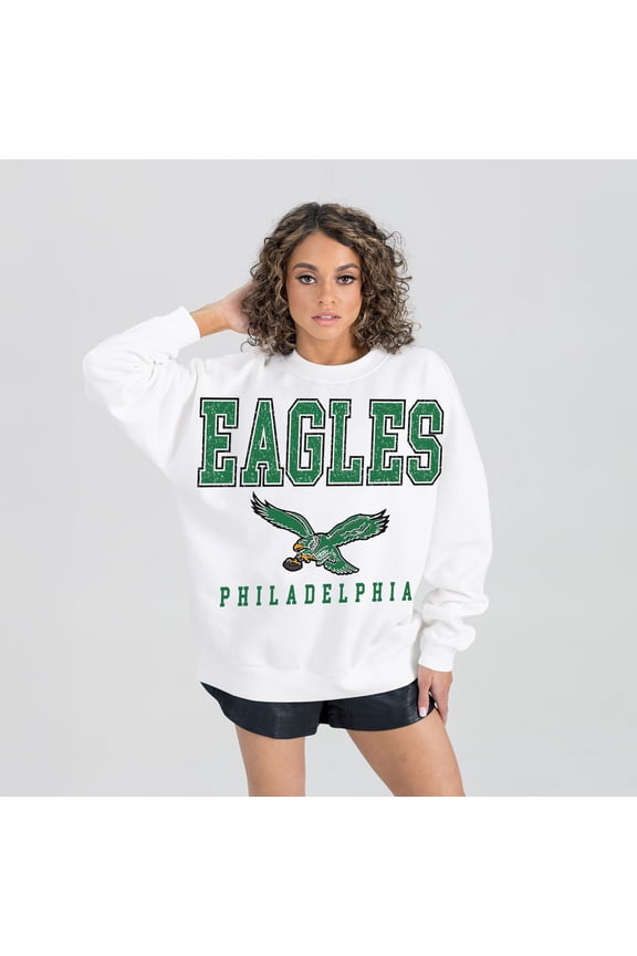 Women's Gameday Couture White Philadelphia Eagles Classic Sunday Drives Oversized Premium Fleece Pullover Sweatshirt
