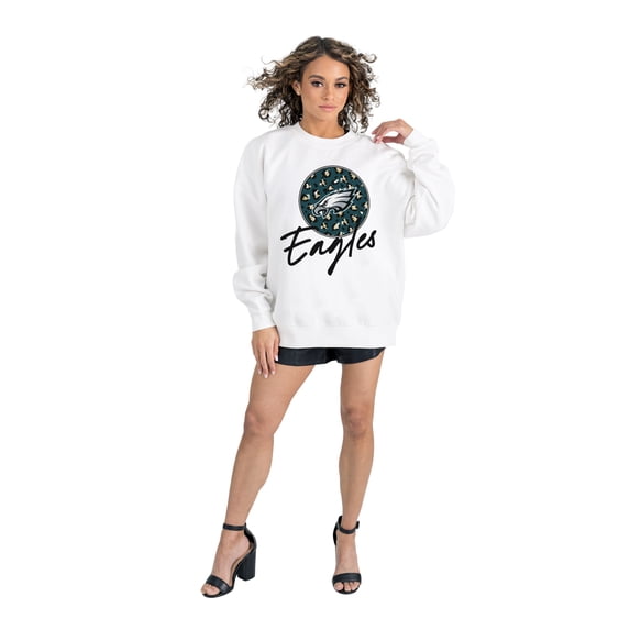 Women's Gameday Couture White Philadelphia Eagles Script Logo Oversized Premium Fleece Pullover Sweatshirt
