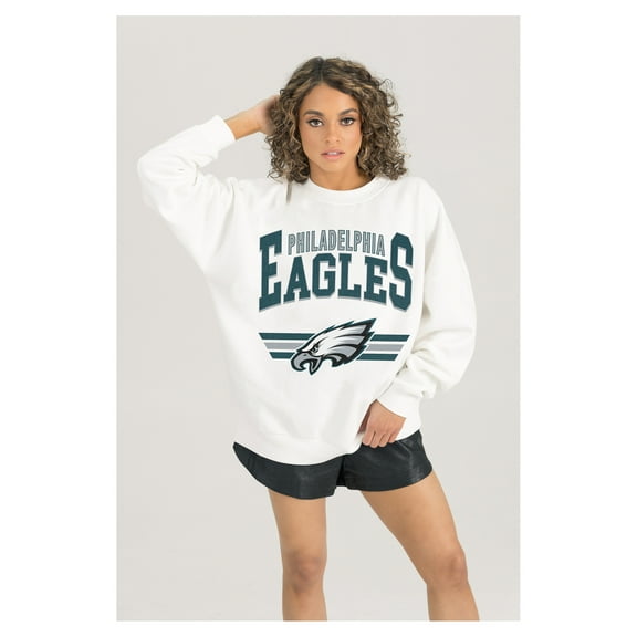 Women's Gameday Couture  White Philadelphia Eagles Swift Strike Premium Oversized Fleece Pullover Sweatshirt
