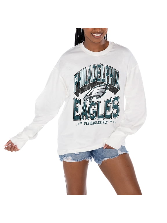 Women's Gameday Couture White Philadelphia Eagles Time Out Oversized Long Sleeve T-Shirt