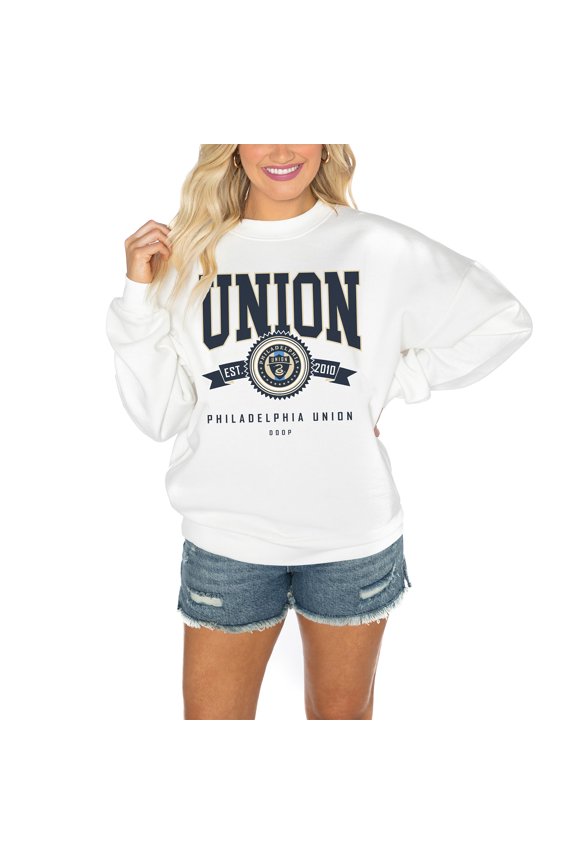 Women's Gameday Couture White Philadelphia Union Crewneck Drop Shoulder Sweatshirt