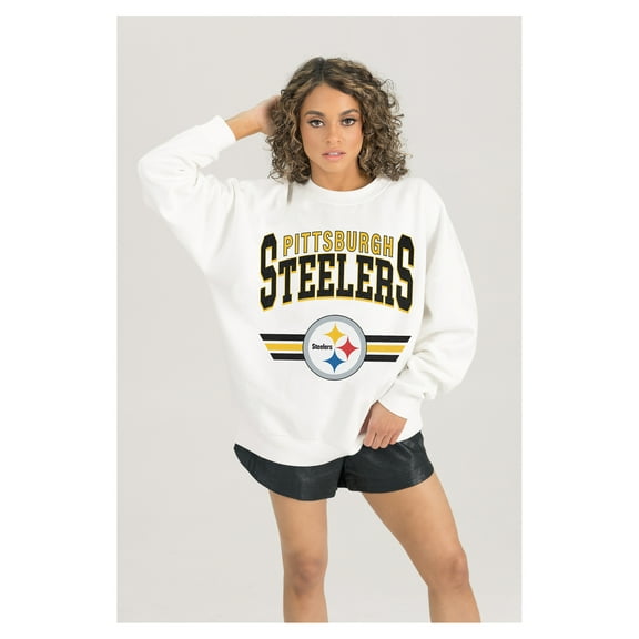 Women's Gameday Couture  White Pittsburgh Steelers Swift Strike Premium Oversized Fleece Pullover Sweatshirt