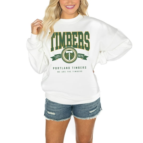 Women's Gameday Couture  White Portland Timbers Crewneck Drop Shoulder Sweatshirt