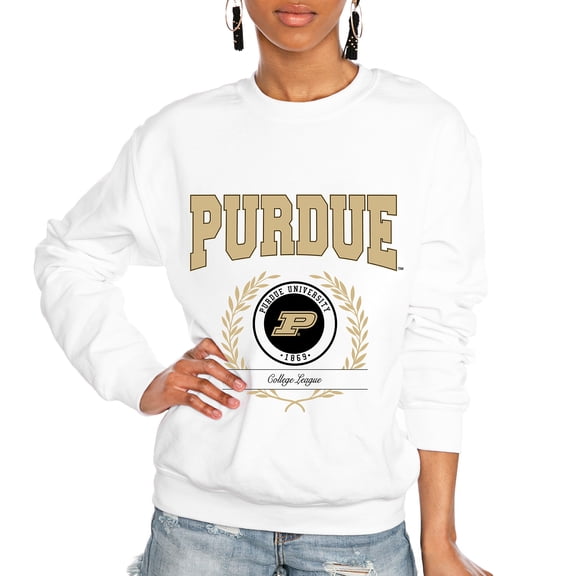 Women's Gameday Couture White Purdue Boilermakers It's a Vibe Classic Fleece Crewneck Pullover Sweatshirt