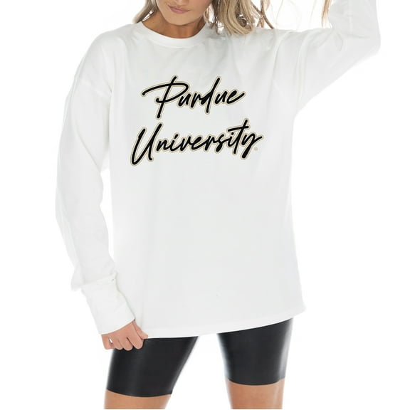 Women's Gameday Couture White Purdue Boilermakers Midweight Oversized Long Sleeve T-Shirt