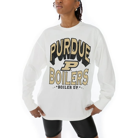 Women's Gameday Couture White Purdue Boilermakers Midweight Oversized Long Sleeve T-Shirt