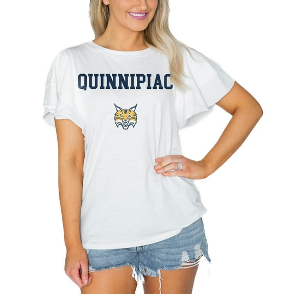Women's Gameday Couture White Quinnipiac Bobcats Arch Logo Flutter Sleeve Lightweight T-Shirt