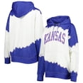 thumbnail image 1 of Women's Gameday Couture White/Royal Kansas Jayhawks For the Fun Double Dip-Dyed Pullover Hoodie, 1 of 3