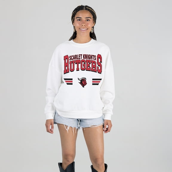 Women's Gameday Couture White Rutgers Scarlet Knights Oversized Premium Fleece Sweatshirt