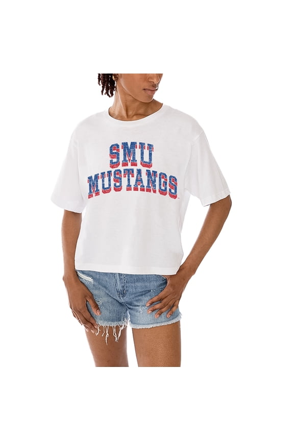 Women's Gameday Couture White SMU Mustangs Claim To Fame Boxy Cropped T-Shirt