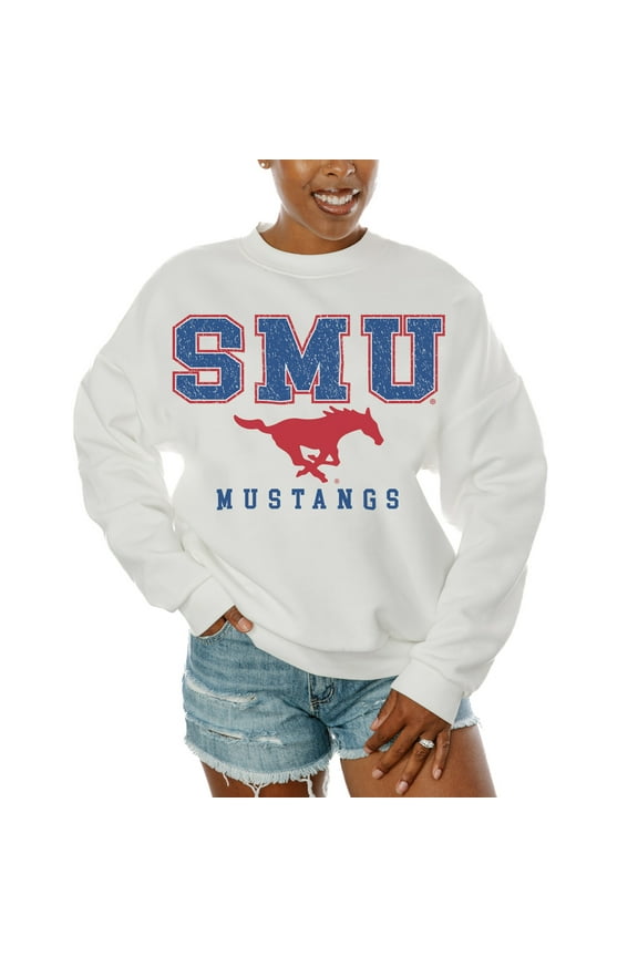 Women's Gameday Couture White SMU Mustangs Freestyle Fleece Pullover Sweatshirt