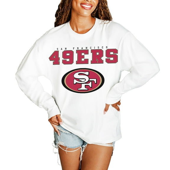 Women's Gameday Couture  White San Francisco 49ers Big Goals Oversized Long Sleeve T-Shirt