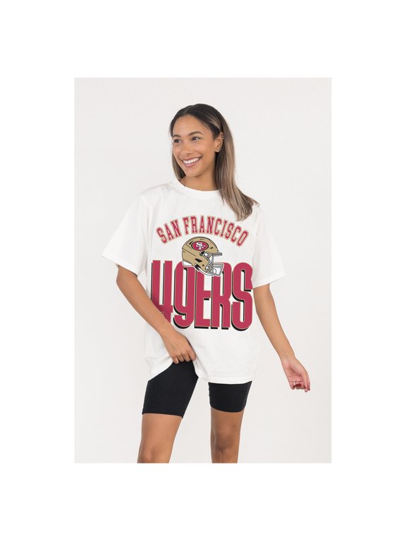 Women's Gameday Couture White San Francisco 49ers Oversized Classic Fierce Focus T-Shirt