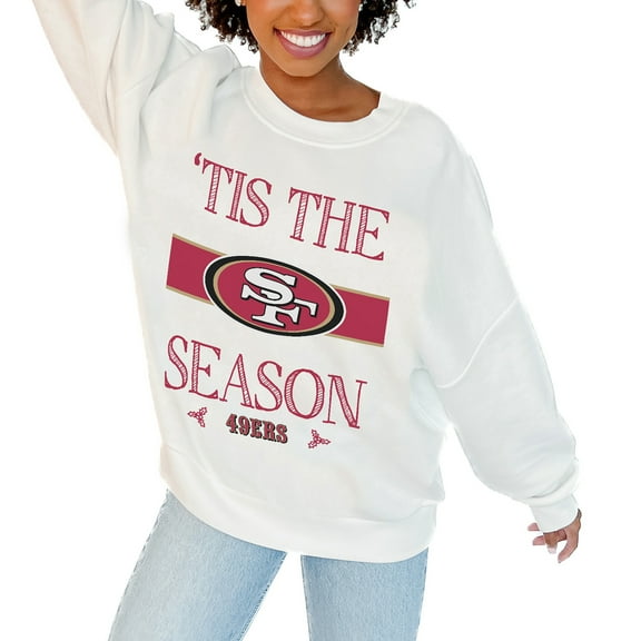 Women's Gameday Couture White San Francisco 49ers Oversized Take A Holiday Pullover Sweatshirt