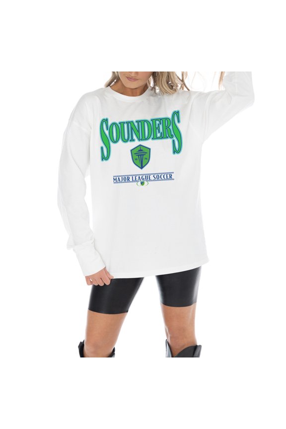 Women's-Gameday Couture  White Seattle Sounders FC Shining Spirit Oversized Long Sleeve T-Shirt