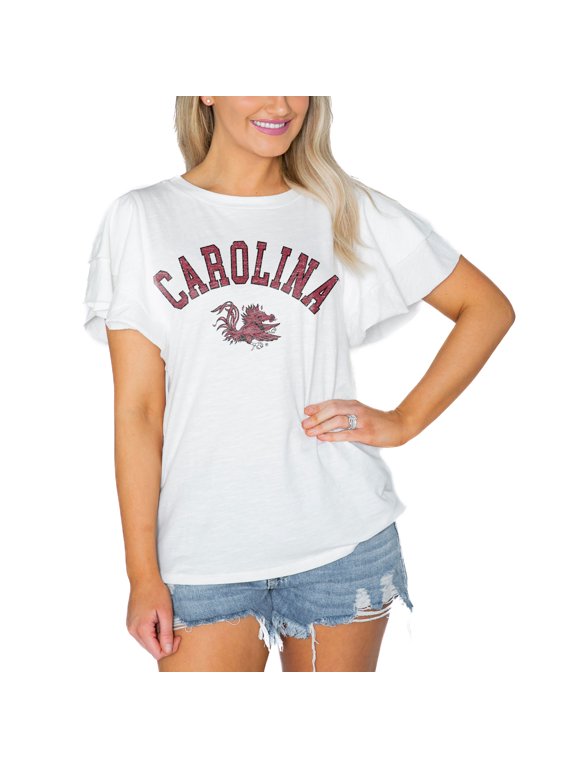 Women's Gameday Couture White South Carolina Gamecocks Arch Logo Flutter Sleeve Lightweight T-Shirt