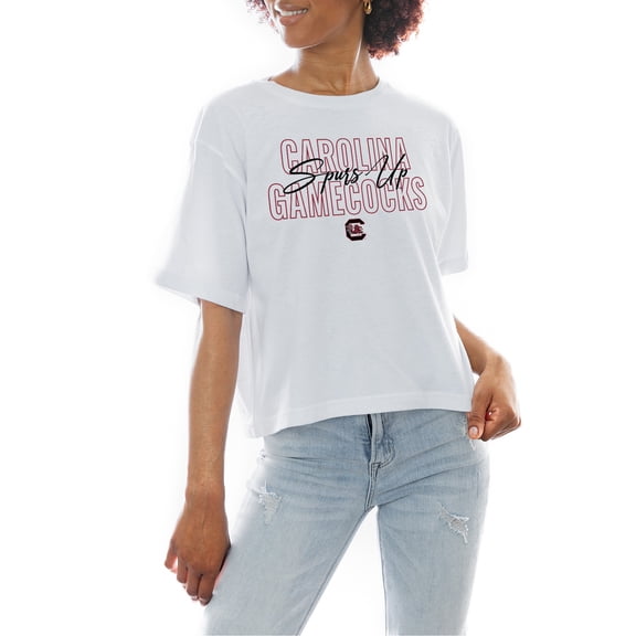 Women's Gameday Couture White South Carolina Gamecocks Slogan Boxy Fit Cropped T-Shirt