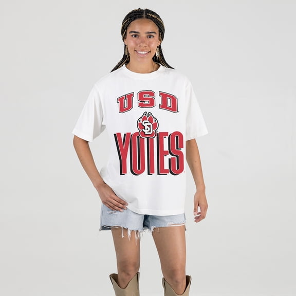 Women's Gameday Couture White South Dakota Coyotes Oversized Fierce Focus T-Shirt