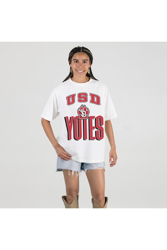 Women's Gameday Couture White South Dakota Coyotes Oversized Fierce Focus T-Shirt