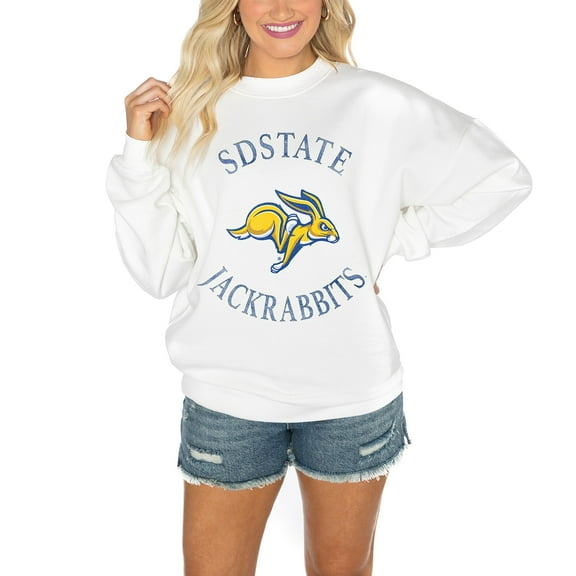 Women's Gameday Couture South Dakota State Jackrabbits White Oversized Drop Shoulder Fleece Drop Pullover Sweatshirt