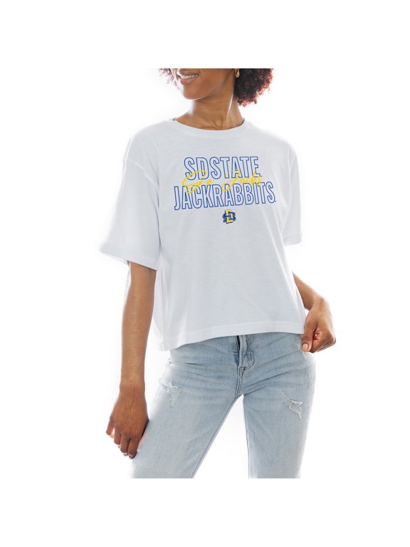Women's Gameday Couture White South Dakota State Jackrabbits Slogan Boxy Fit Cropped T-Shirt