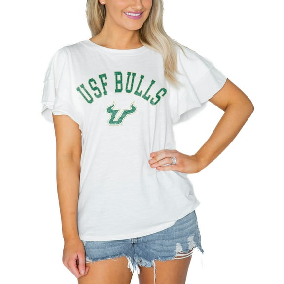 Women's Gameday Couture  White South Florida Bulls Arch Logo Flutter Sleeve Lightweight T-Shirt