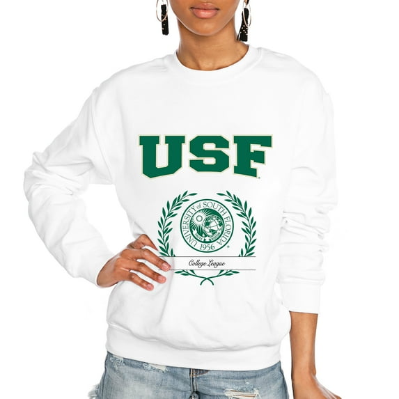 Women's Gameday Couture White South Florida Bulls It's a Vibe Classic Fleece Crewneck Pullover Sweatshirt