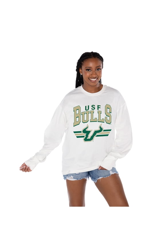 Women's Gameday Couture White South Florida Bulls Oversized Swift Strike Long Sleeve T-Shirt