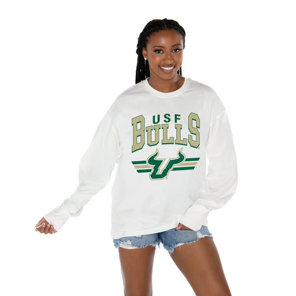 Women's Gameday Couture White South Florida Bulls Oversized Swift Strike Long Sleeve T-Shirt