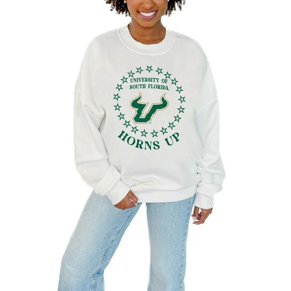 Women's Gameday Couture White South Florida Bulls Stars Premium Fleece Drop Pullover Sweatshirt